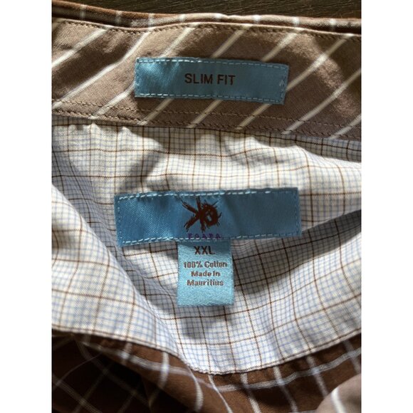 3 For $10 Egara Mens XXLarge Brown Checked Long Sleeve Button Up Collared Shirt - Picture 3 of 5